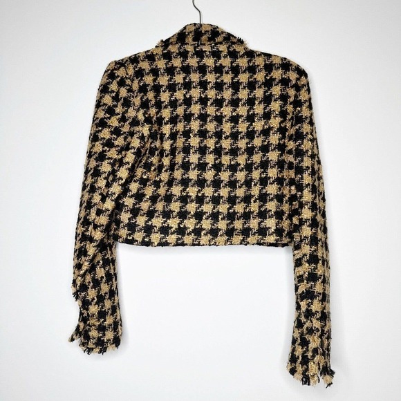 NWT ZARA Tweed Houndstooth Cropped Textured Blazer Jacket Women's Brown Size L - Picture 5 of 8